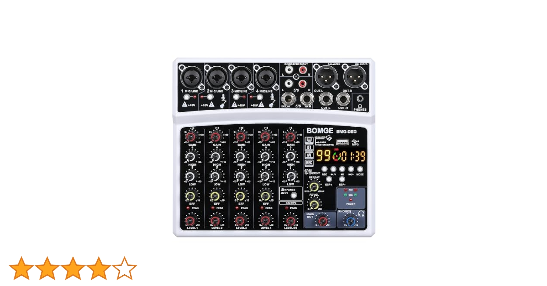 Amazon | BOMGE 6チャンネルdjオーディオミキサー、MP3 USB
